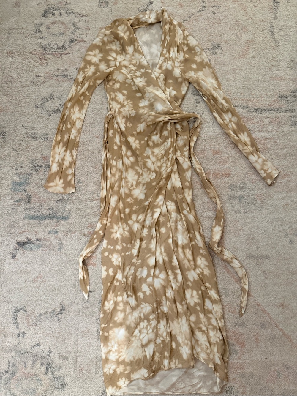 Zara Beige and White Floral Wrap Dress